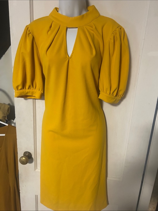 New York & Company Dresses & Skirts - New York & Company Yellow Keyhole Puff-Sleeve Midi Dress